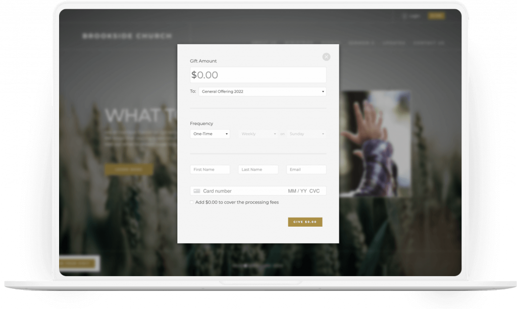 ChurchSpring giving page popup