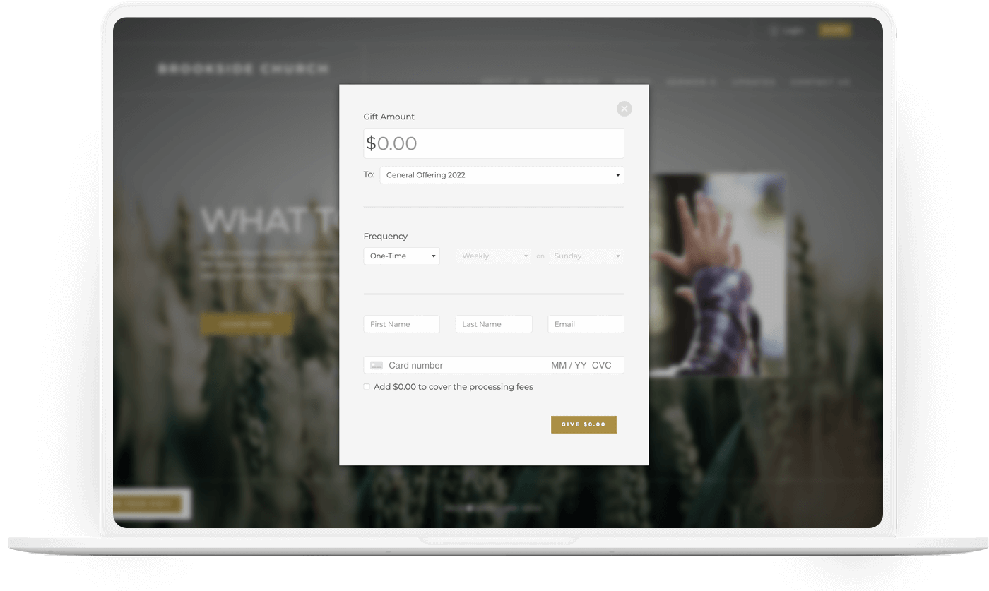 Church website giving displayed on a laptop