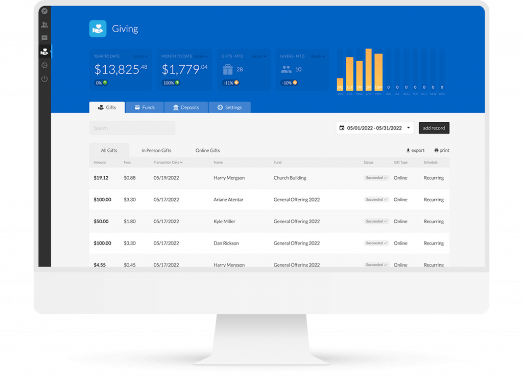 giving dashboard screenshot