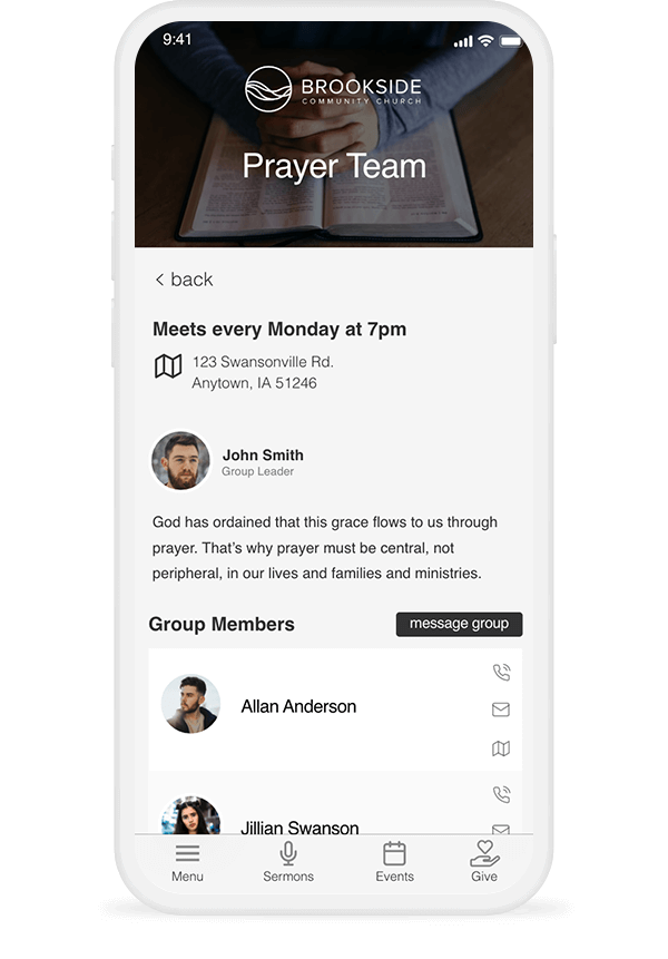 mobile phone prayer team screenshot