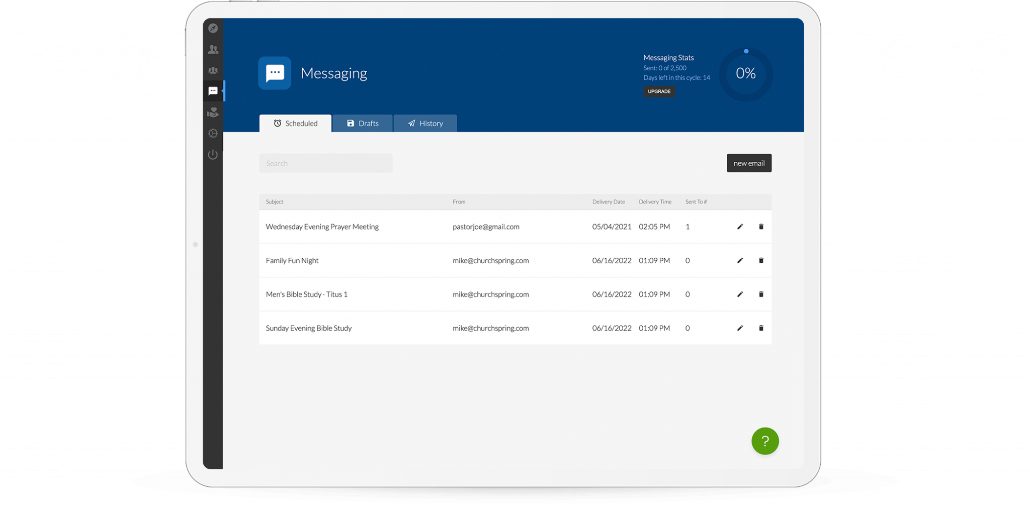 messaging dashboard screenshot