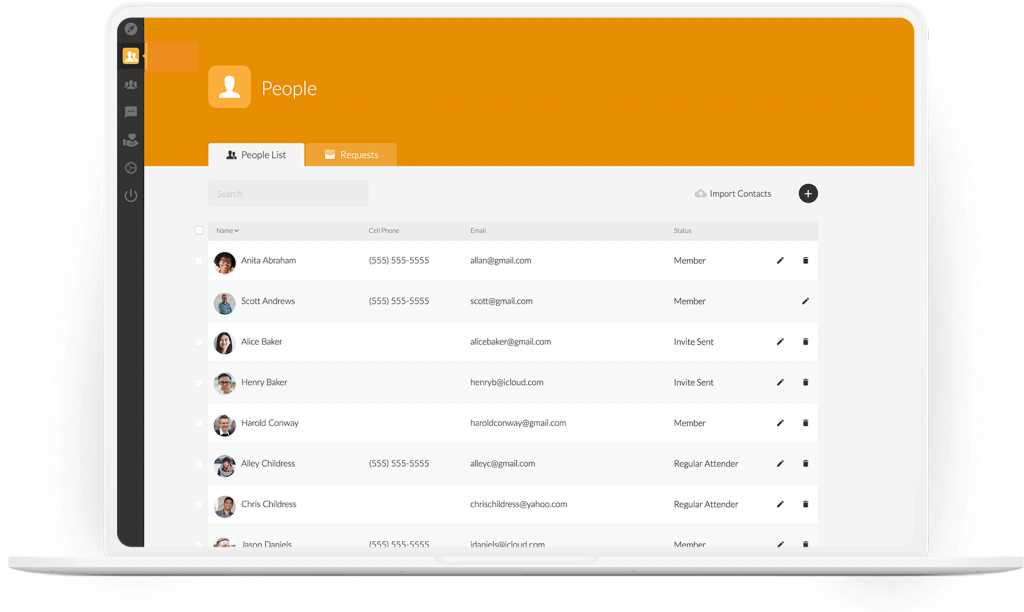 screenshot of people page