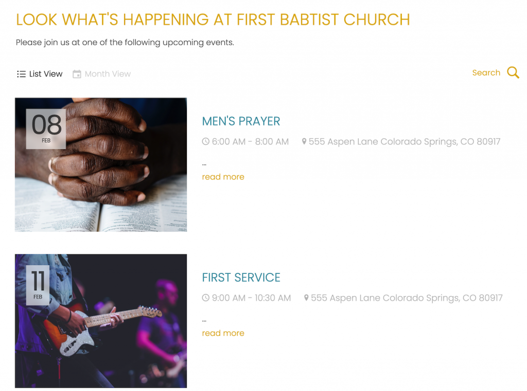 Church Event Calendar