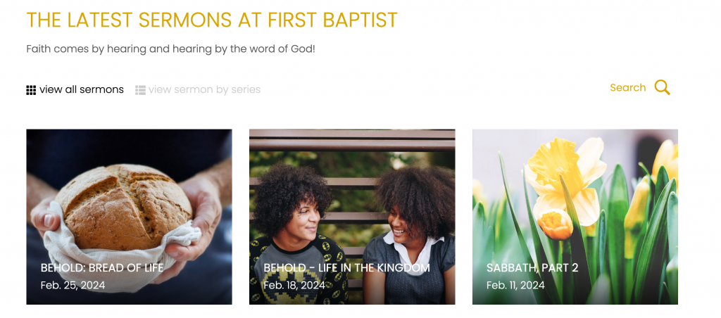 Sermons displayed on a church website