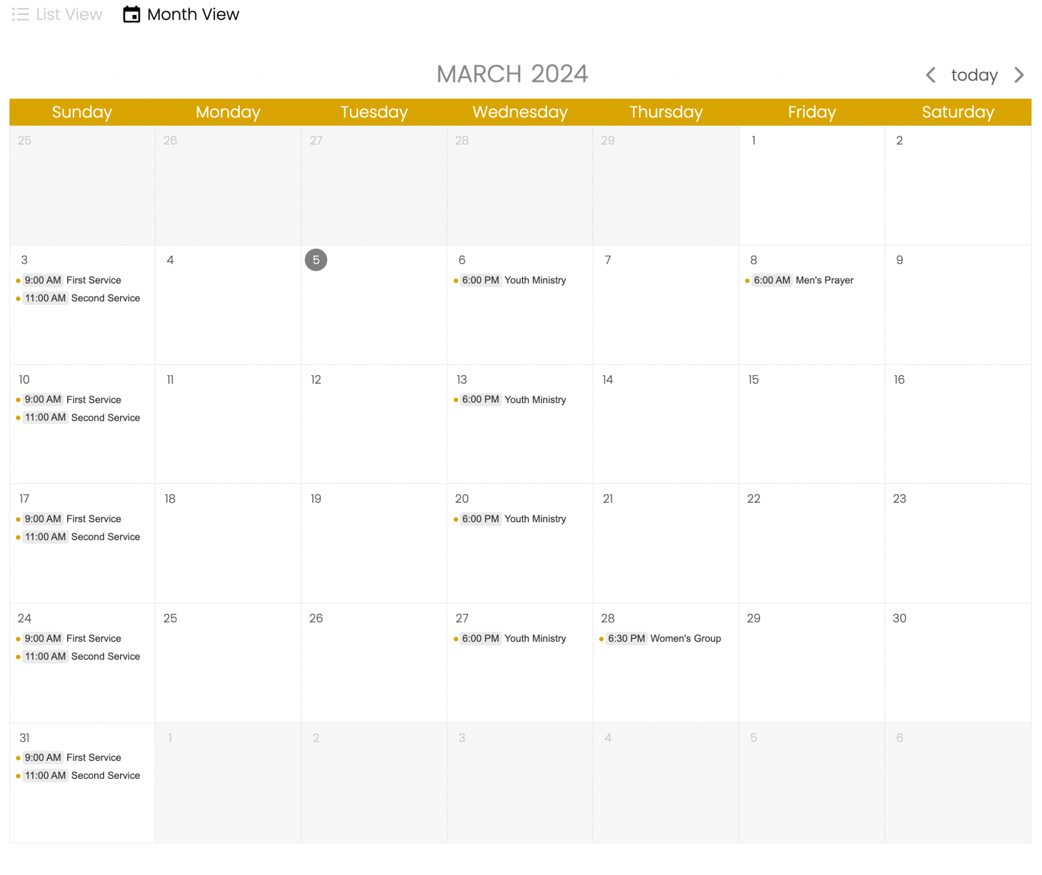 ChurchSpring events calendar