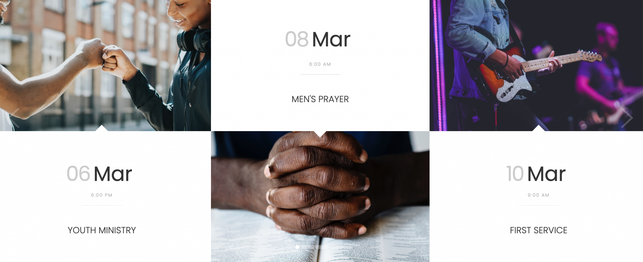 church event calendar on website home page