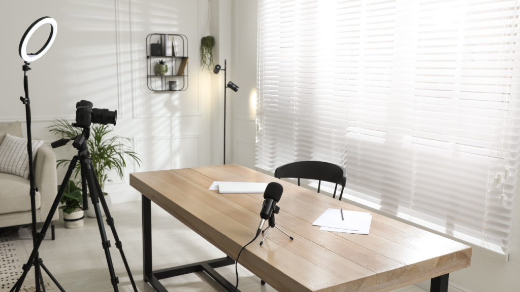 Ring Light, Camera and Microphone for Blogging in Room