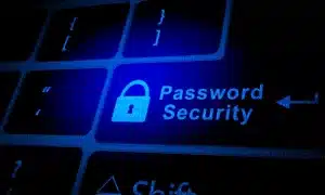 Graphic with a dark computer keyboard and the words Password Security
