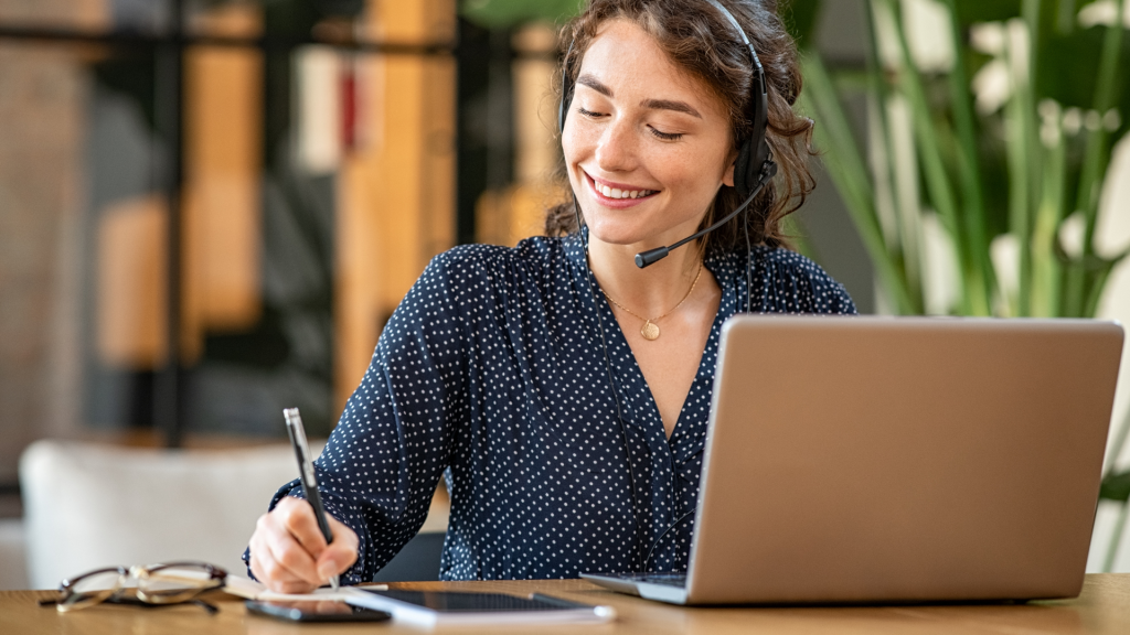 customer service representative using laptop at office