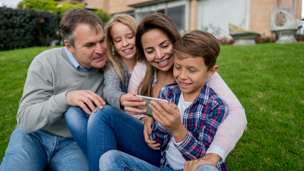 family watching on the phone