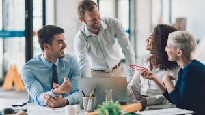 teammates discussing about work