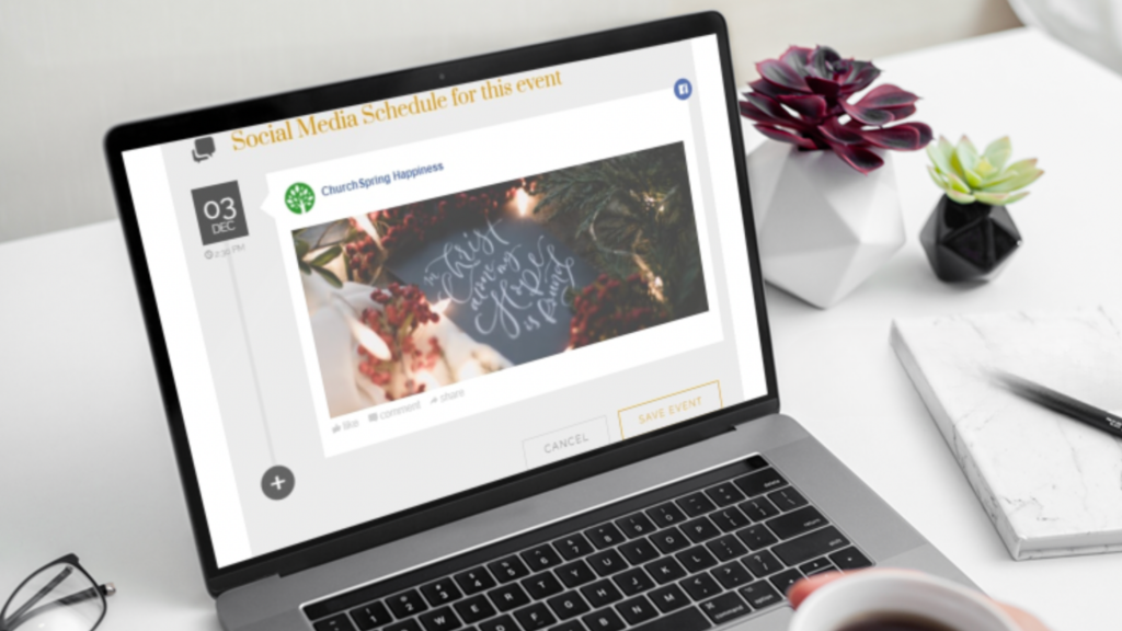 hands on laptop woking churchspring social scheduler