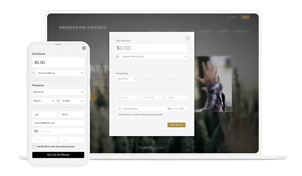 Giving page on laptop and cellphone