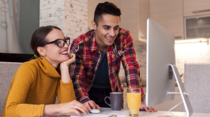 working on computer together