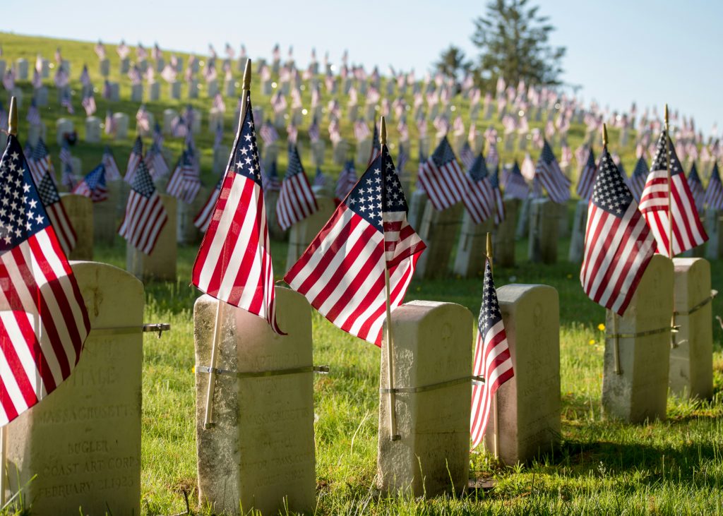 America flag on tombstone