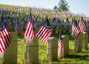 America flag on tombstone