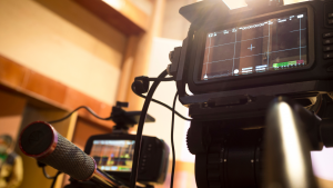 Cameras taking live video streaming at event